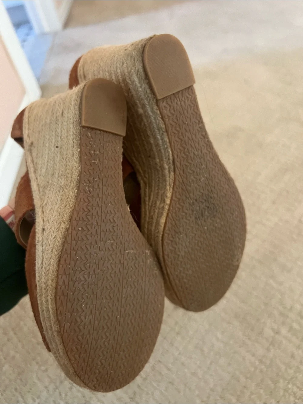 Michael Kors Rust Brown Suede Zip Espadrille Wedges